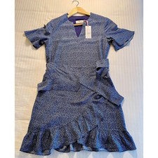 Vestido para mujer Vineyard Vines azul con estampado y volantes nuevo con etiquetas @ $148.00