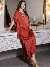 Vestido de lujo para mujer Abaya Moda Diamantes musulmanes Bata Dubai Fiesta Banquete