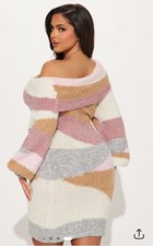 Moda Nova Para Mujer L Hombro Descubierto Rayas Tejido Suéter Vestido Corto