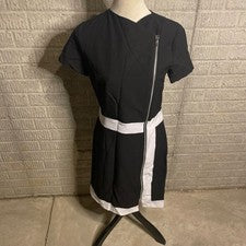 Vestido informal Harve Benard Signature negro blanco manga corta Asym cremallera pequeño