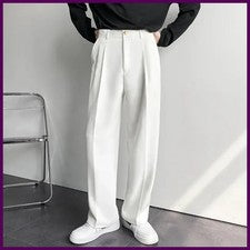 2026 Nuevo Hombres Pantalones Rectos Moda Coreano Suelto Traje Pantalones Informales Drapeados