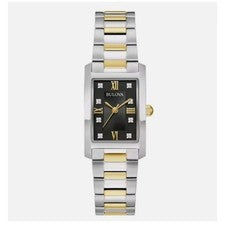 Reloj Bulova Classic 98P230 esfera negra diamante dos tonos acero inoxidable - Nuevo en caja