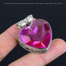 Hermana de piedras preciosas de turmalina rosa nueva joyería colgante vintage y corazón plata 925