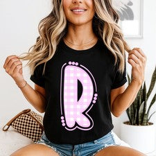 Camiseta para mujer con estampado de guinga letra R diseño inicial