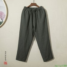 Pantalones largos rectos sueltos informales de verano estilo retro chino 100 % lino para hombre