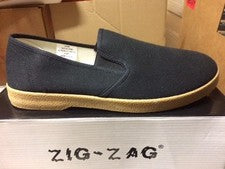 NUEVO EN CAJA ZAPATOS SIN CORDONES DE LONA ZIG ZAG PARA HOMBRE NEGROS CON SUELA BEIGE TALLAS 7-13