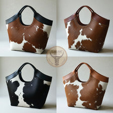 Bolso de mano hecho a mano de cuero de vaca genuino para mujer | Cartera boho de pelo real