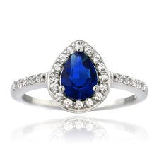 Anillo lágrima zafiro azul y blanco creado en plata 925