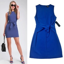 NUEVO Mini Vestido LuLus Aylin Sin Mangas con Corbata Frontal Para Mujer Talla Pequeña Azul Real
