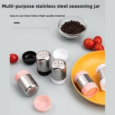 Recipiente de especias de acero inoxidable con fondo antideslizante para una dosificación estable