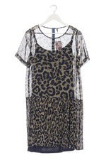 Free Sommerkleid Damen Kurzarmkleid Reißverschluss Beige Schwarz Größe 36