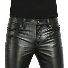 Pantalones de cuero PU estilo rock para hombre imitación ajustados ajustados moto baile pantalones