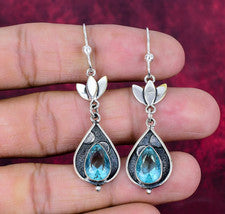 Pendientes de plata de ley 925 hechos a mano con piedras preciosas de topacio azul suizo joyas
