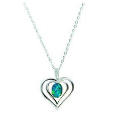 Genuine Australian Triplet Opal Necklace18K White Gold Plated Sterling Silver