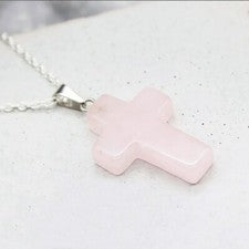 Dije Cruz Cuarzo Rosa Cuarzo Natural Cierre Acero Cristal Colgante Hágalo Usted Mismo Joyería