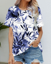 Blusa Camiseta Mujer Hoja Púrpura Gráfico Moda Manga Corta Camiseta Sedoso Suave