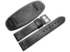 Correa de reloj de cuero con base negro blanco costura 18mm 20mm 22mm 24mm