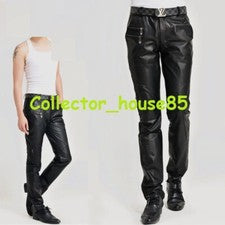 Pantalón con Cremallera para Hombres 100% Cuero de Cordero Genuino Informal Fiesta Club Ropa Temática 28