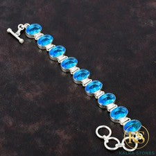 Pulsera Boho Halloween Cadena Topacio Azul Suizo Natural Plata de Ley Joyería