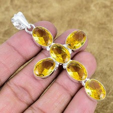 Colgante Cruz Piedras Preciosas Citrino Facetado Plata de Ley 925 Hecho a Mano Joyería Ovalada
