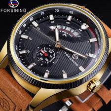 FORSINING Reloj Hombre Lujo Correa Cuero Reloj Automático para Hombre Reloj Luminoso