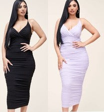 Sexy Hermoso Vestido Midi Para Mujer Sólido Acanalado Correa de Espagueti