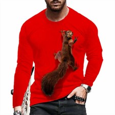 Camiseta Hombre Ardilla Gráfico Rojo Manga Larga Moda Casual Ropa De Calle Suave