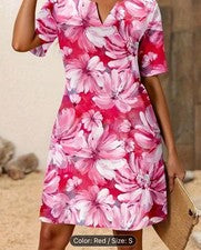 Vestido para mujer estampado floral cuello en V - Vestido ligero de verano línea A con corto S