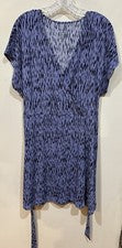 Vestido midi Nine West para mujer púrpura con manchas de pintura azul SS imitación envoltura talla XL