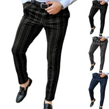 Pantalones Largos Informales Para Hombre Calce Ajustado Zanahoria Rayas Pantalones Ajustados Moda