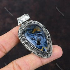 Colgante de piedras preciosas de pietersita natural vintage gris joyería de plata de ley 925
