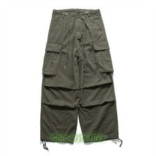 Pantalones largos sueltos con bandas al tobillo plisados cargo estilo americano para hombre bolsillos