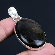 Plata Brillo Obsidiana Piedra preciosa Hecho a mano 925 Plata Joyería...