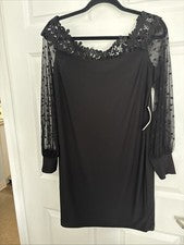 Vestido Venus Midi Poliéster Mujer Grande Negro Encaje Noche Cóctel Glamour