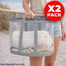 Bolsa de malla plegable 2 piezas - Bolsas de mano plegables para almacenamiento de playa, grandes y ligeras