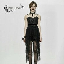 Sexy Vestido de Encaje Hueco Dobladillo Irregular Sin Mangas Sin Mangas para Mujer de Moda Oscura