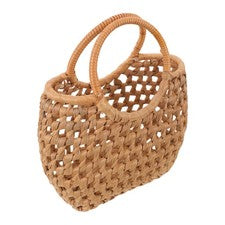 Bolso de mano de paja para mujer: bolso de playa de verano tejido a mano con asa - 10,6 x 9,1 pulgadas