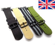 Anillos de hebilla negros OTAN Zulú Nylon Ejército MOD Correa de reloj Correa para Apple iWatch Reino Unido