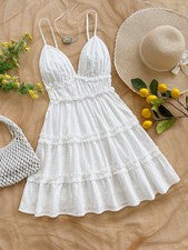 Minivestido de mujer Soleia con volantes y tirantes de espagueti