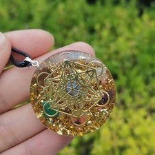 Cubo Metatrón 7 Chakras Piedras Preciosas Colgante Orgonita Collar Orgón Geometría Sagrada