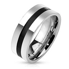 Anillo acero inoxidable negro plata línea negra hombre mujer anillo de pareja anillo de boda