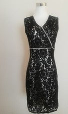 Nuevo vestido vaina para mujer Amelia superpuesto de encaje cuello en V negro 6