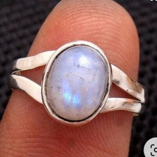 Anillo de boda de plata de ley 925 con piedras preciosas de luna naturales regalo para ella A-1012