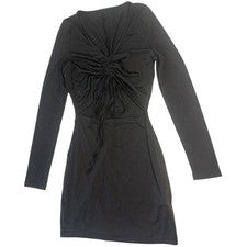 Nuevo con etiquetas Mini Vestido Negro Manga Larga Acanalado Recortado Para Mujer Pequeño
