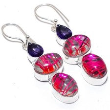 Cuarzo rutilo rosa, piedras preciosas de tanzanita 925 pendientes de joyería ...