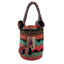 Bolso Wayuu Grande Hecho a Mano COLOMBIANO Brillante Pom Pom Boho Mochila Estilo Tribal