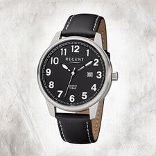 Regent Cuero Reloj para Hombre F-1238 Análogo de Pulsera Negro URF1238