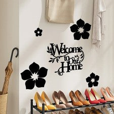 Arte de pared negro moderno de bienvenida a casa pegatina de PVC para decoración de sala de estar dormitorio
