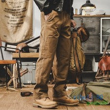 Pantalón de Trabajo Retro Americano Para Hombre Pierna Recta Suelto Pantalón de Registro Otoño Informal