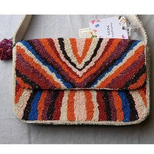 Nuevo con etiquetas Bolso Cartera Hecho a Mano India Cuentas Multicolor Chevron Rayas Boho Borla Nuevo